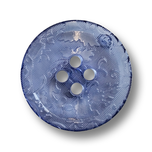 www.knopfparadies.de - 4140hb - Transparent mittelblaue Kunststoffknöpfe mit floralem Muster