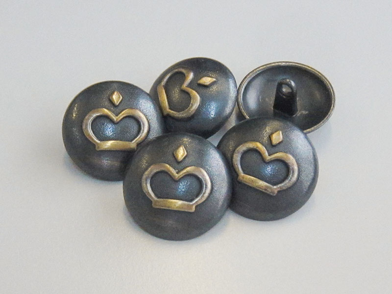 www.knopfparadies.de - r330gs - Eisenfarbene Metallknöpfe mit Kronenmotiv