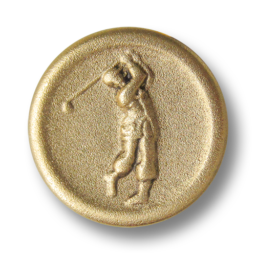 www.Knopfparadies.de - 3269go - Sportliche Metallknöpfe in Altgold mit Golfer Motiv
