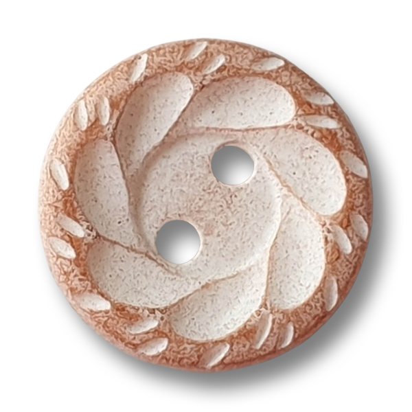 Kunststoffknöpfe in Terracotta und gekalkter Optik mit floralem Muster – 2-Loch