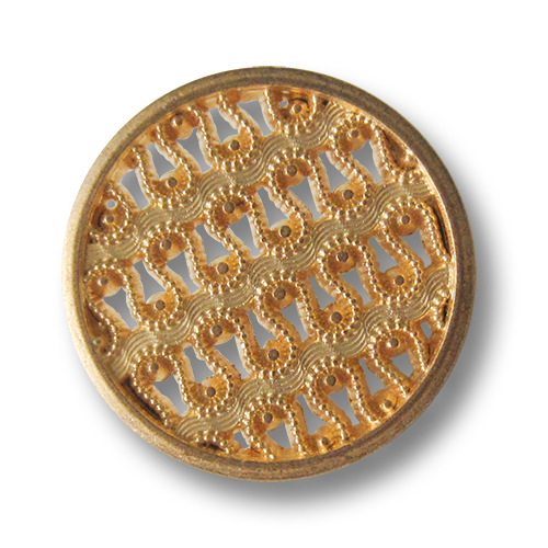 Bildschöner Metall Ösen Knopf mit filigranem Spitzen Muster in matt Goldfarben