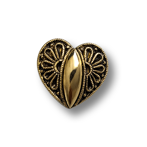 www.knopfparadies.de - 6863ag - Altgoldfarbene Knöpfechen in Herz - Form