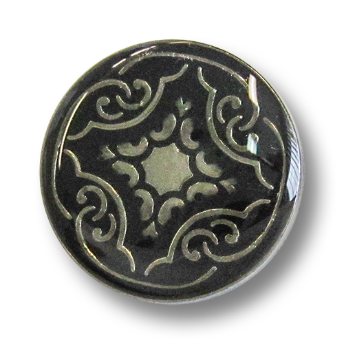 www.knopfparadies.de - 3277sc - Schwarz-silberne Metallknöpfe mit nostalgischem Muster