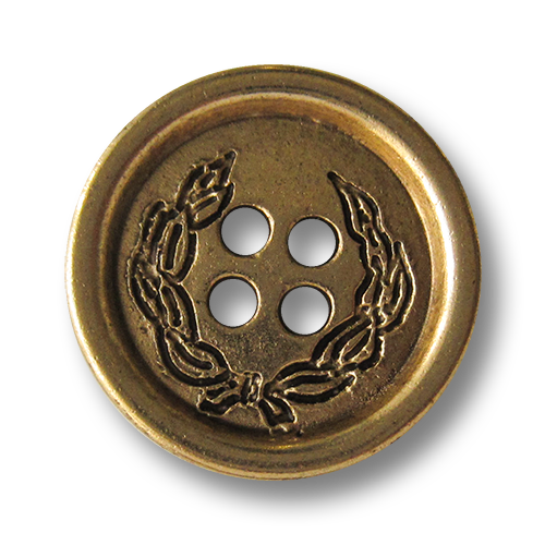 www.Knopfparadies.de - 4074go - Goldene Vierloch Metallknöpfe mit Ranken oder Kranz Motiv