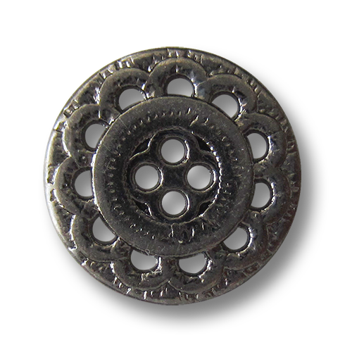 www.Knopfparadies.de - 5843ch - Hübsche Metallknöpfe mit Blumen Muster Durchbruch