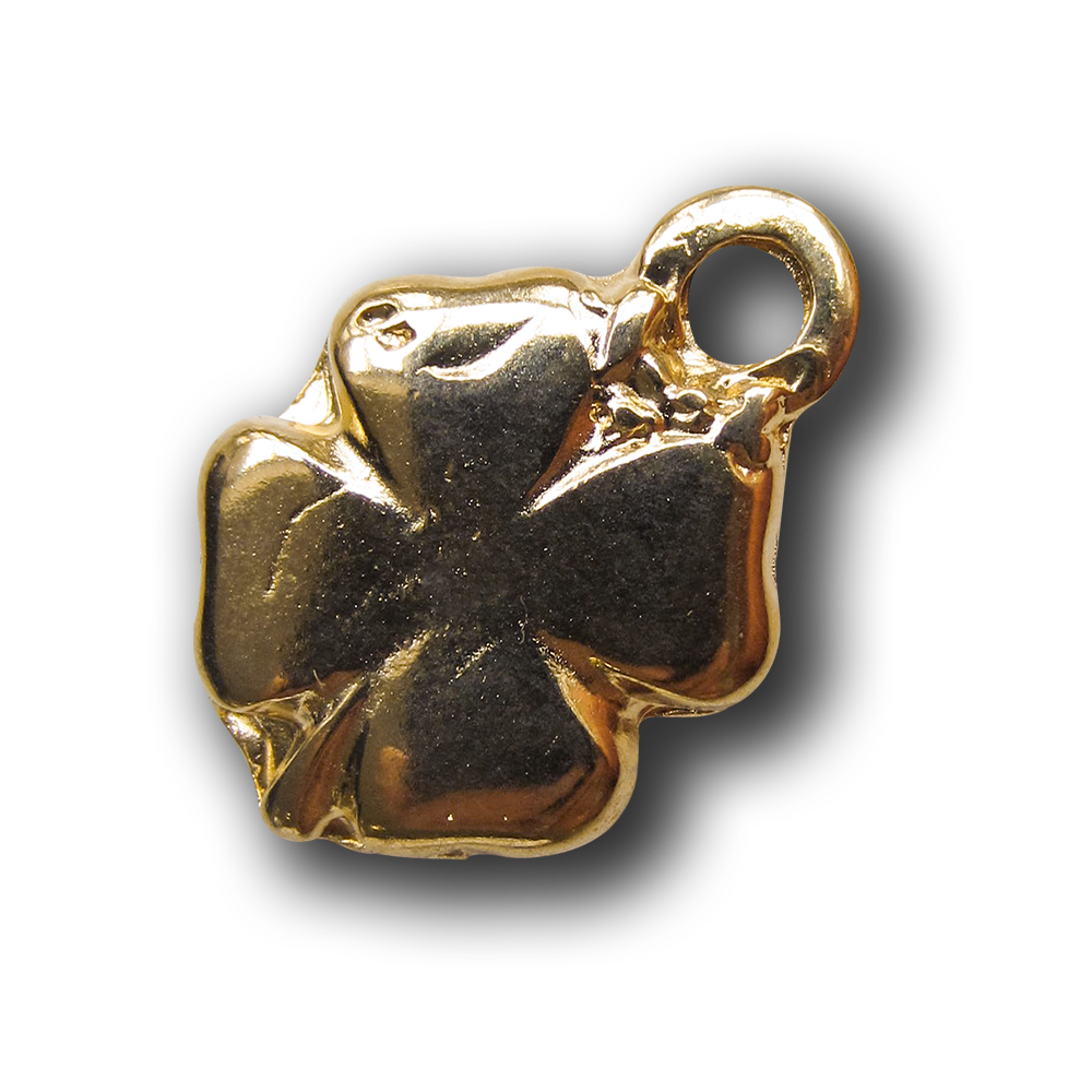 Goldfb. glänzender Metall Anhänger in Kleeblatt Form