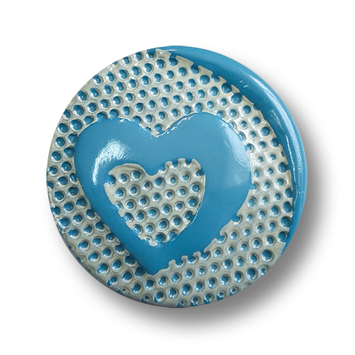 www.knopfparadies.de - 4585bl - Blau-weiße Kunststoffknöpfe mit Herzmotiv