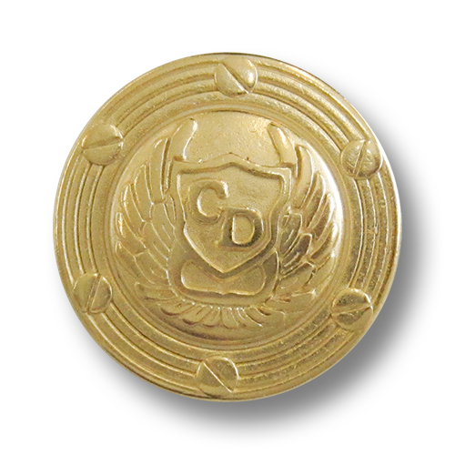 www.Knopfparadies.de - 4178go - Edle Designerknöpfe aus Metall mit Wappen, Schwingen & Schrauben in Gold
