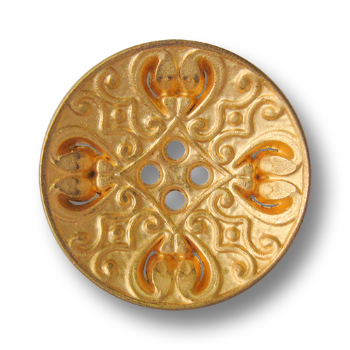 www.knopfparadies.de - 3834go - Nostalgisch gemusterte Vierloch Metallknöpfe in Gold