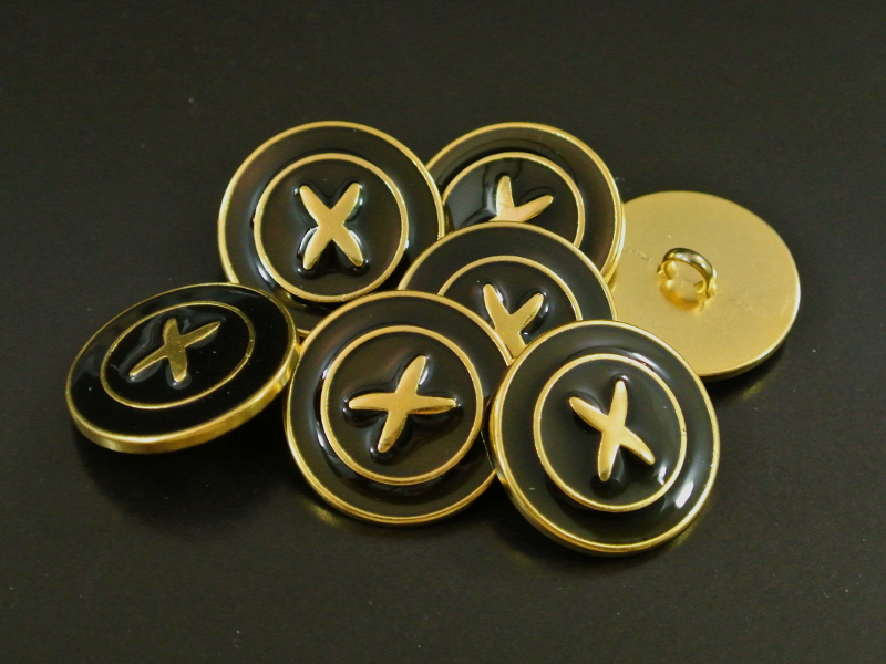 Schwarz braun goldfb. Blazer Metall Knopf mit X