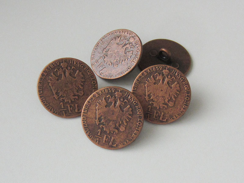 www.knopfparadies.de - cu - Historische Münzknöpfe: Österreichische 1/4 Florin mit Doppelkopfadler
