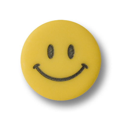 www.Knopfparadies.de - 2517ge - Fröhliche Kunststoffknöpfe mit lachendem Smiley / Emoji- Gesicht in Gelb