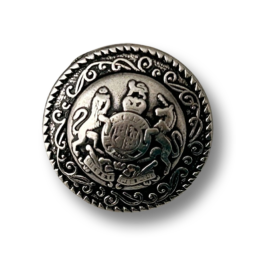 www.knopfparadies.de  - d112as - Altsilberfarbene Metallknöpfe mit Wappenmotiv, gewölbte Buckelknöpfe