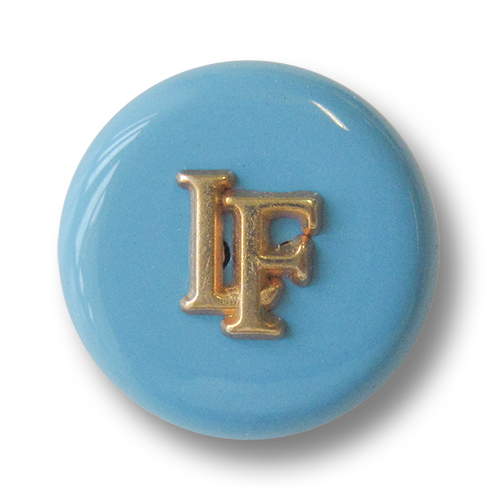 www.Knopfparadies.de - 3527hb - Edle hellblaue Modeknöpfe mit Designer Logo