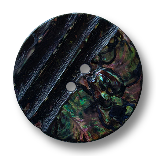 Abalone-Perlmuttknopf in Dunkel mit Rillen und glatter Hälfte, funkelnd