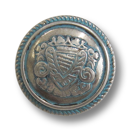 www.knopfparadies.de - 5977st - Silver- und türkisfarbene Blazerknöpfe aus Metall