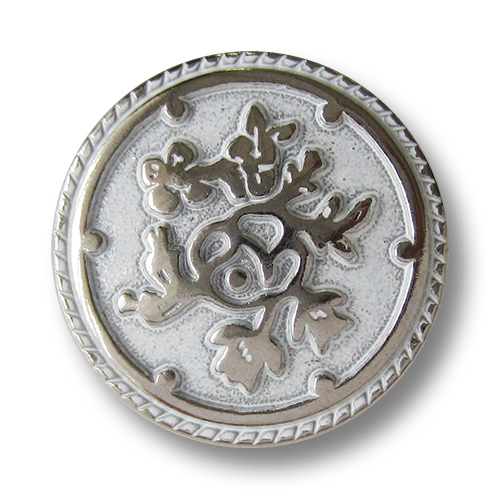 www.Knopfparadies.de - 0576ws - Weiß silberne Metallknöpfe mit Blumen Muster