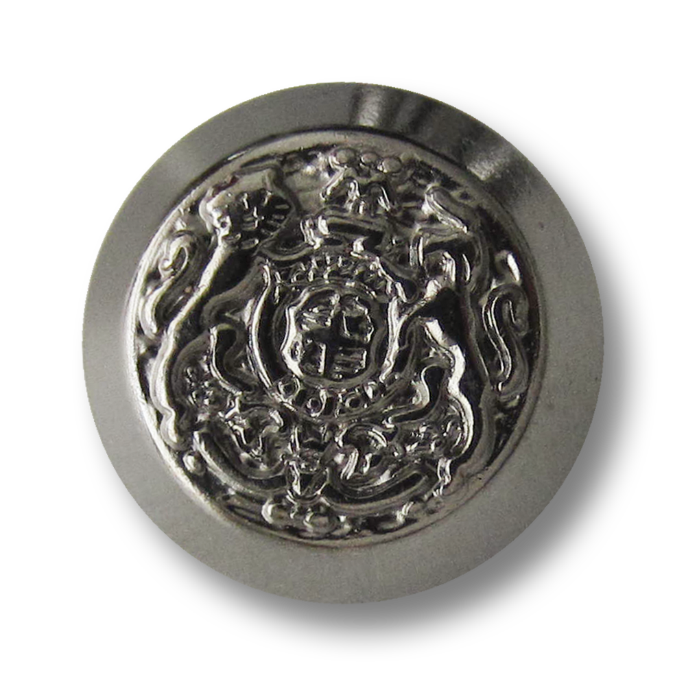 Glänzend chromfarbener Metall Ösen Knopf mit Wappen