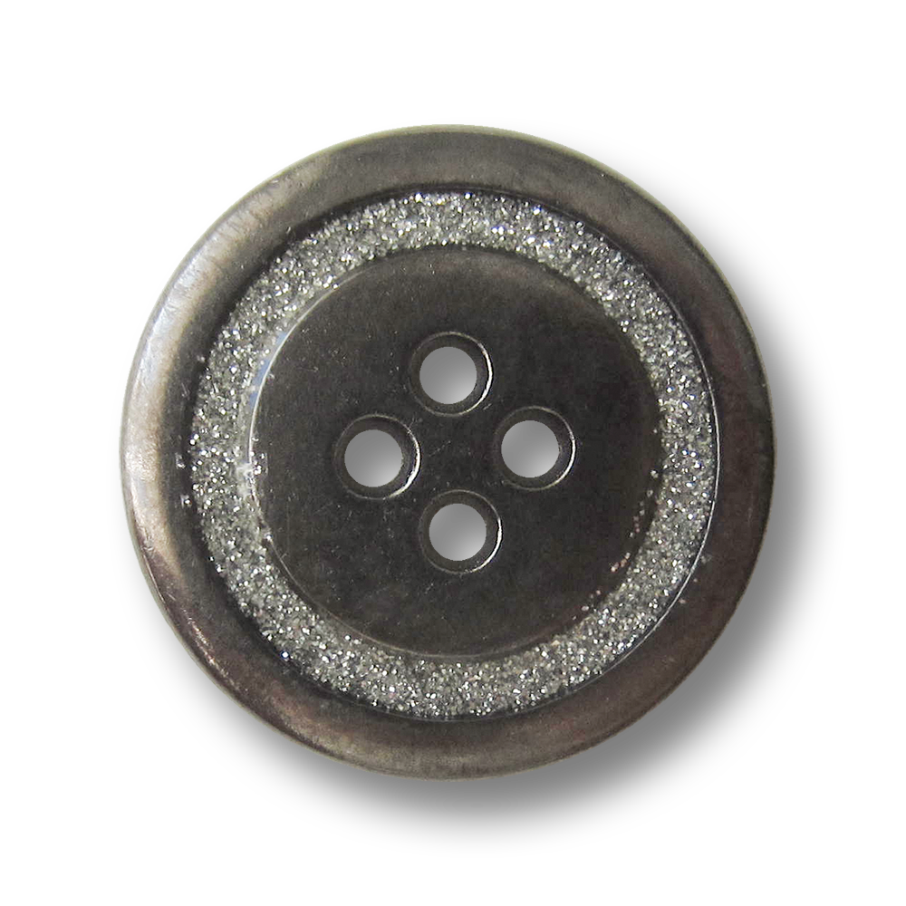 Günstigere chromfb. Vierloch Metallknöpfe mit silbriger Glitzer-Einlage / B-WARE