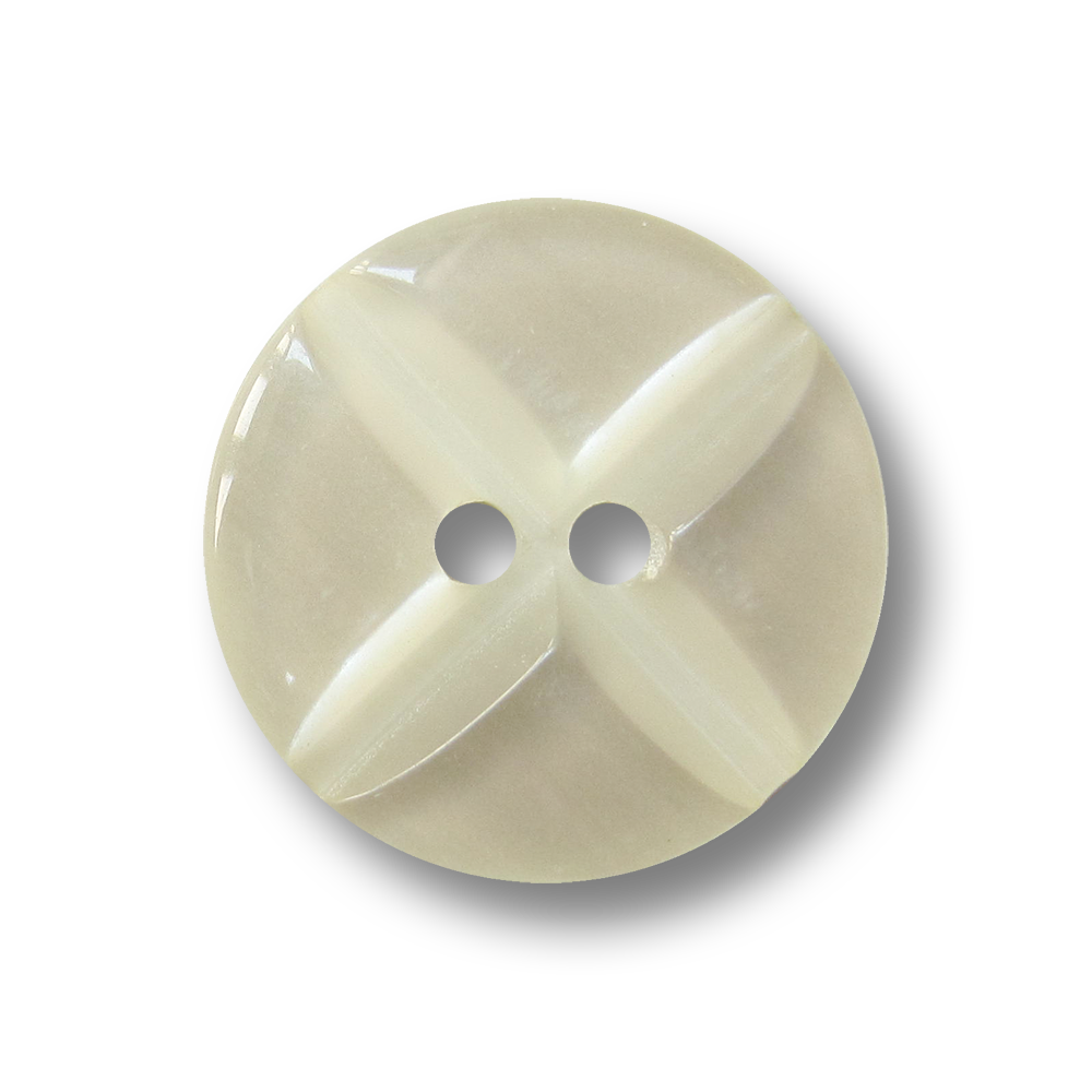 Weißer Zweiloch Knopf in Perlmutt Optik mit Kreuz