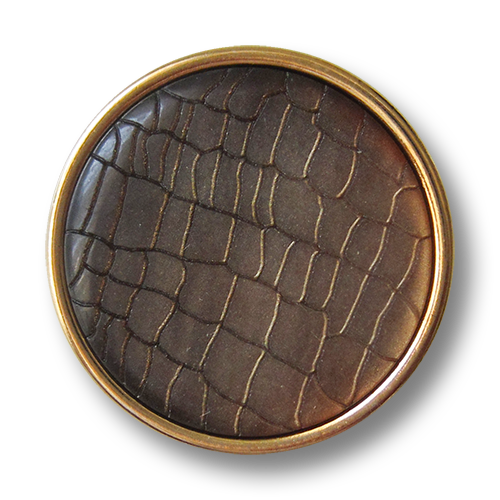 www.Knopfparadies.de - 1673bg - Goldene Metallknöpfe mit braunem Reptil Muster
