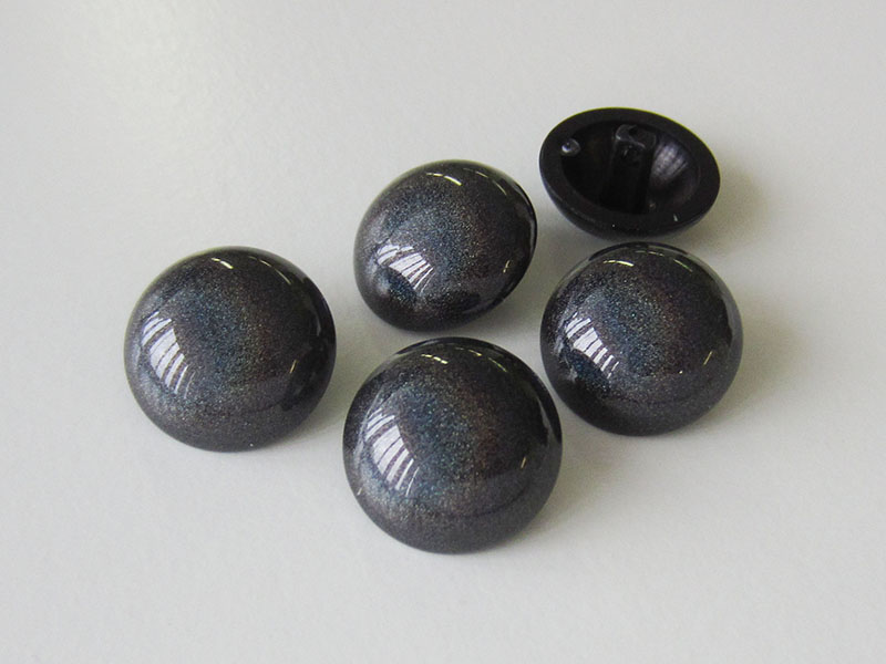 www.Knopfparadies.de - 5742dg - Dunkelgraue Glitzerknöpfe in Halbkugel Form