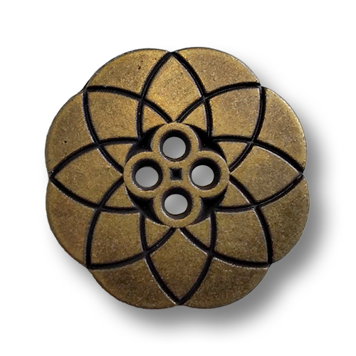www.knopfparadies.de - 4721am - Altmessingfarbene Metallknöpfe mit Blütendesign