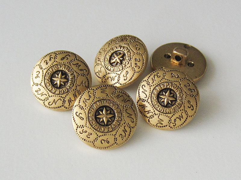 www.Knopfparadies.de - 0804ag - Ausgefallene goldene Ösenknöpfe mit Marine Motiv