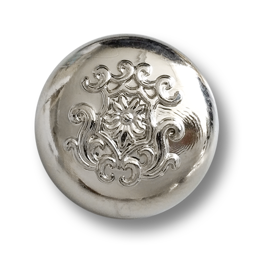 www.knopfparadies.de - 6450si - Glänzend silberfarbene Kunststoffknöpfe mit mondänem Wappenmotiv