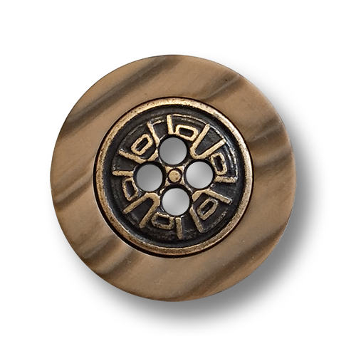 www.knopfparadies.de - 6022br - Interessante Vierlochknöpfe aus Holz und Metall