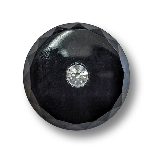 www.knopfparadies.de - 4611sc - Schwarze Kunststoffknöpfe mit Glitzerstein