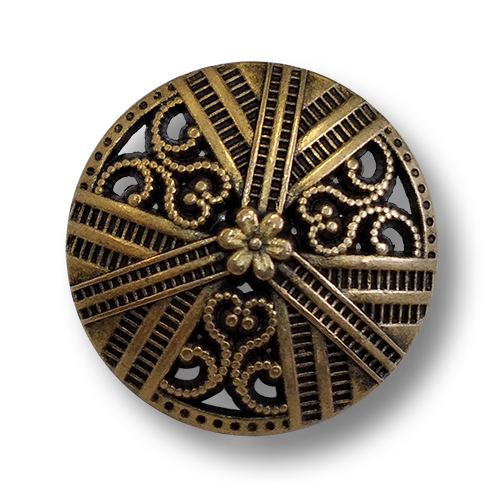 www.knopfparadies.de - 6129ag - Altgoldfarbene Metallknöpfe mit opulentem Durchbruchmuster