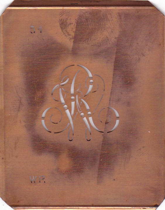 WR - Kleine Kupferschablone Wäsche Monogramm