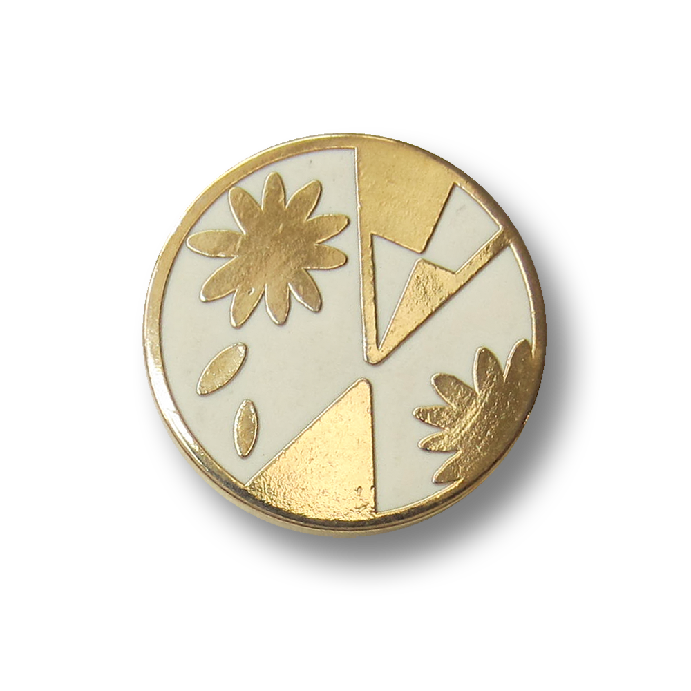 Metall Knopf mit graphischem Blumen Muster / B-WARE
