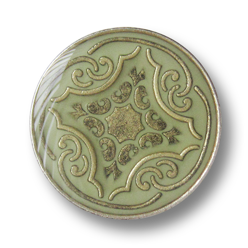 www.knopfparadies.de - 3277ol - Olivfarbene Metallknöpfe mit nostalgischem Muster