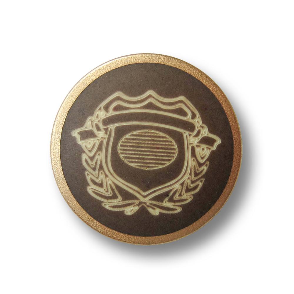 Braun goldfb. Metall Knopf mit naturweißem Wappen