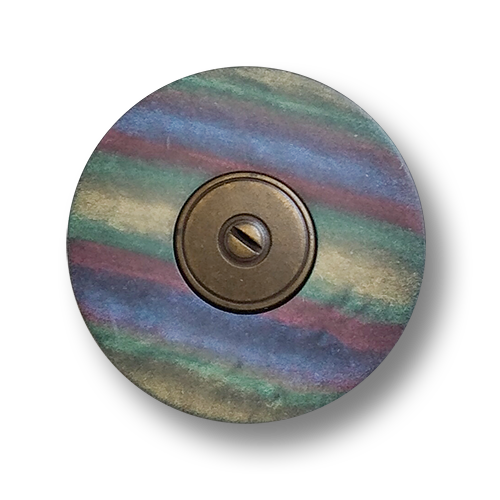 www.knopfparadies.de - 6860bu - Runde Ösenknöpfe Irisierend Blau Grün Altmessing