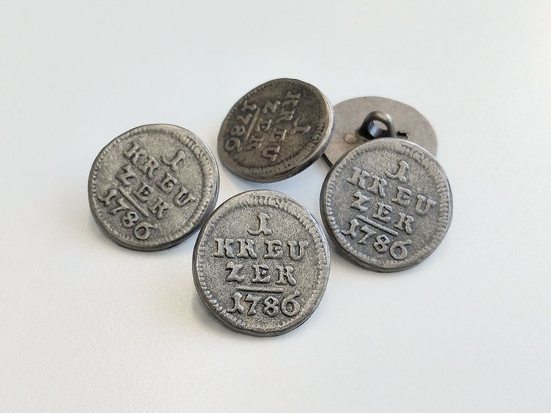 www.knopfparadies.de - j057ds - Historisch anmutende Münzknöpfe aus Metall: 1 Kreuzer