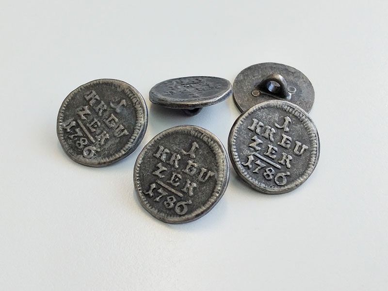 www.knopfparadies.de - j057ei - Historisch anmutende Münzknöpfe aus Metall: 1 Kreuzer