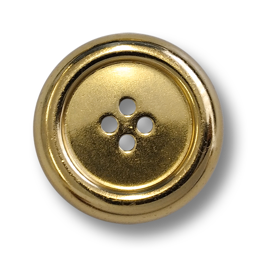 www.knopfparadies.de - 6491go - Leichte, wulstige, goldfarbene Blechknöpfe mit vier Löchern