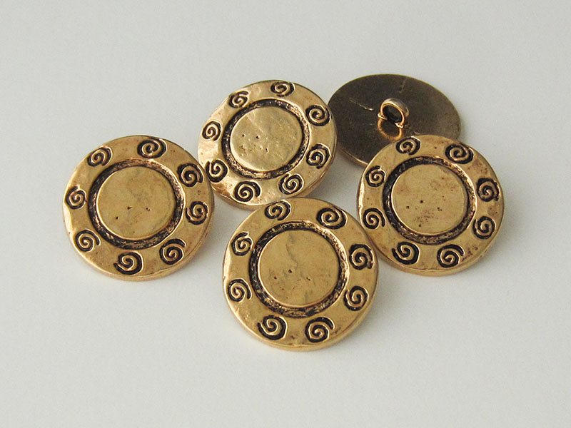 www.Knopfparadies.de - 0433ag - Älter wirkende goldene Metallknöpfe mit Spiral Muster