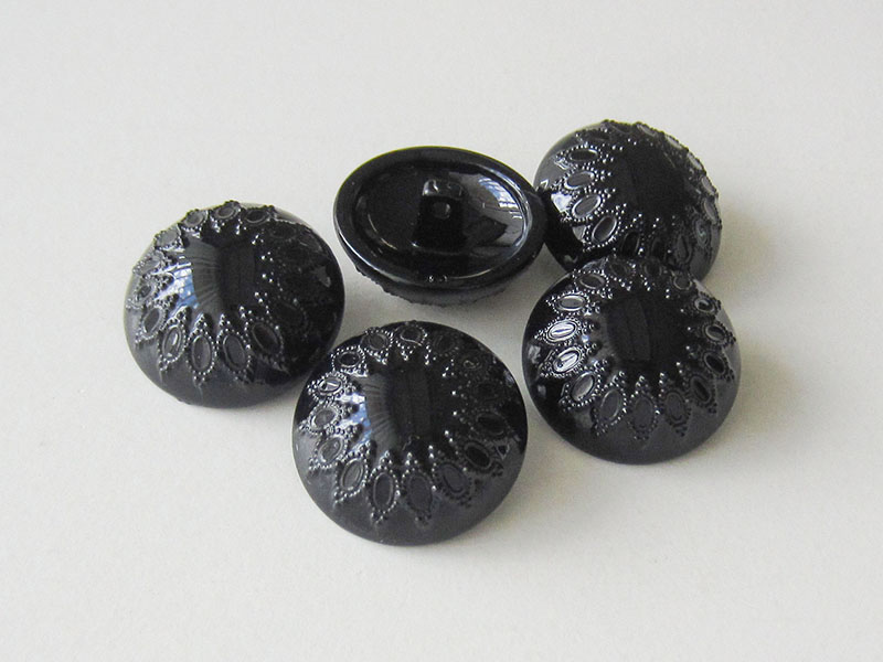 www.knopfparadies.de - 5657sc - stark gewölbte, schwarz glänzende Kunststoffknöpfe, Halbkugelformn