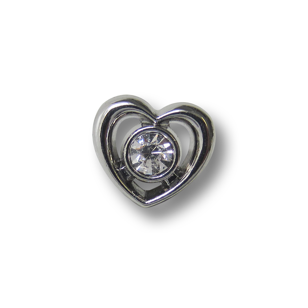 www.knopfparadies.de - 1243si - Hübsche kleine Herzknöpfe aus Metall mit Glitzerstein