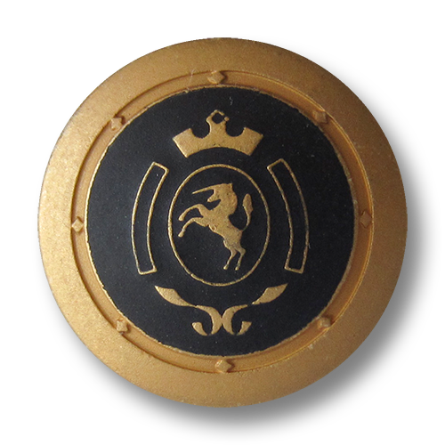 www.Knopfparadies.de - 0317gs - Schwarz goldene Metallknöpfe mit Einhorn Wappen