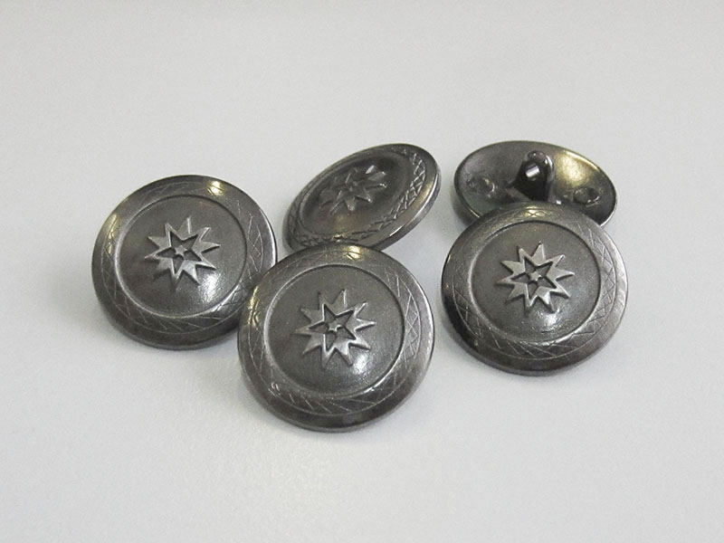 www.knopfparadies.de - 3926ei - Eisenfarbene Metallknöpfe mit Stern