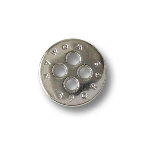 www.Knopfparadies.de - 3317si - Kleine Vierloch Metallknöpfe mit Schriftzug in Silber