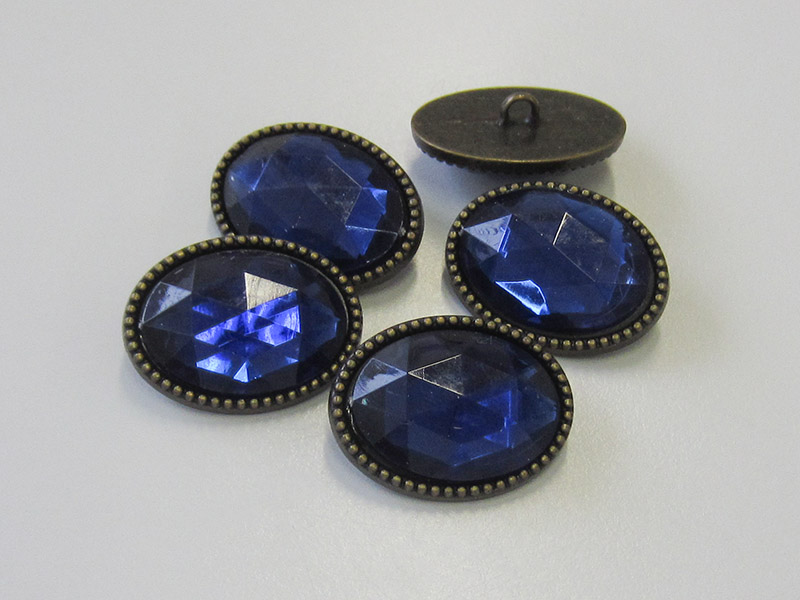 www.knopfparardies.de - 1697db - Ovale Metallknöpfe mit dunkelblauem Glitzerstein