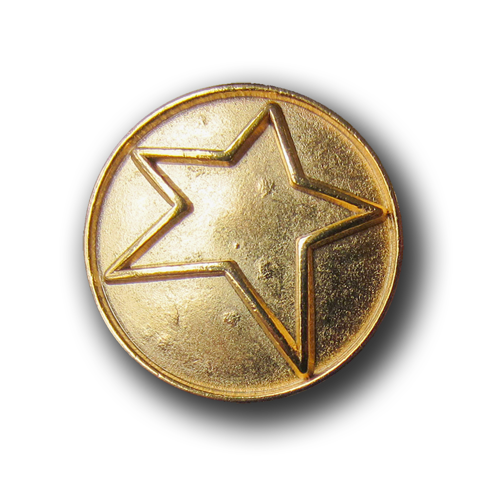 Moderner matt goldfarb. Ösen Metall Knopf mit Stern