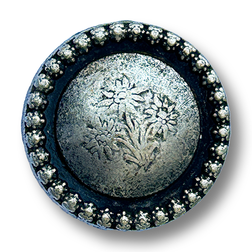 Altsilberfarbene Trachtenknöpfe aus Metall mit Edelweißmotiv