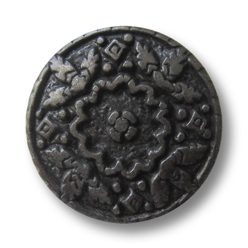 www.Knopfparadies.de - 0495ei - Dunkel eisenfarbene Metallknöpfe mit üppiger Verzierung